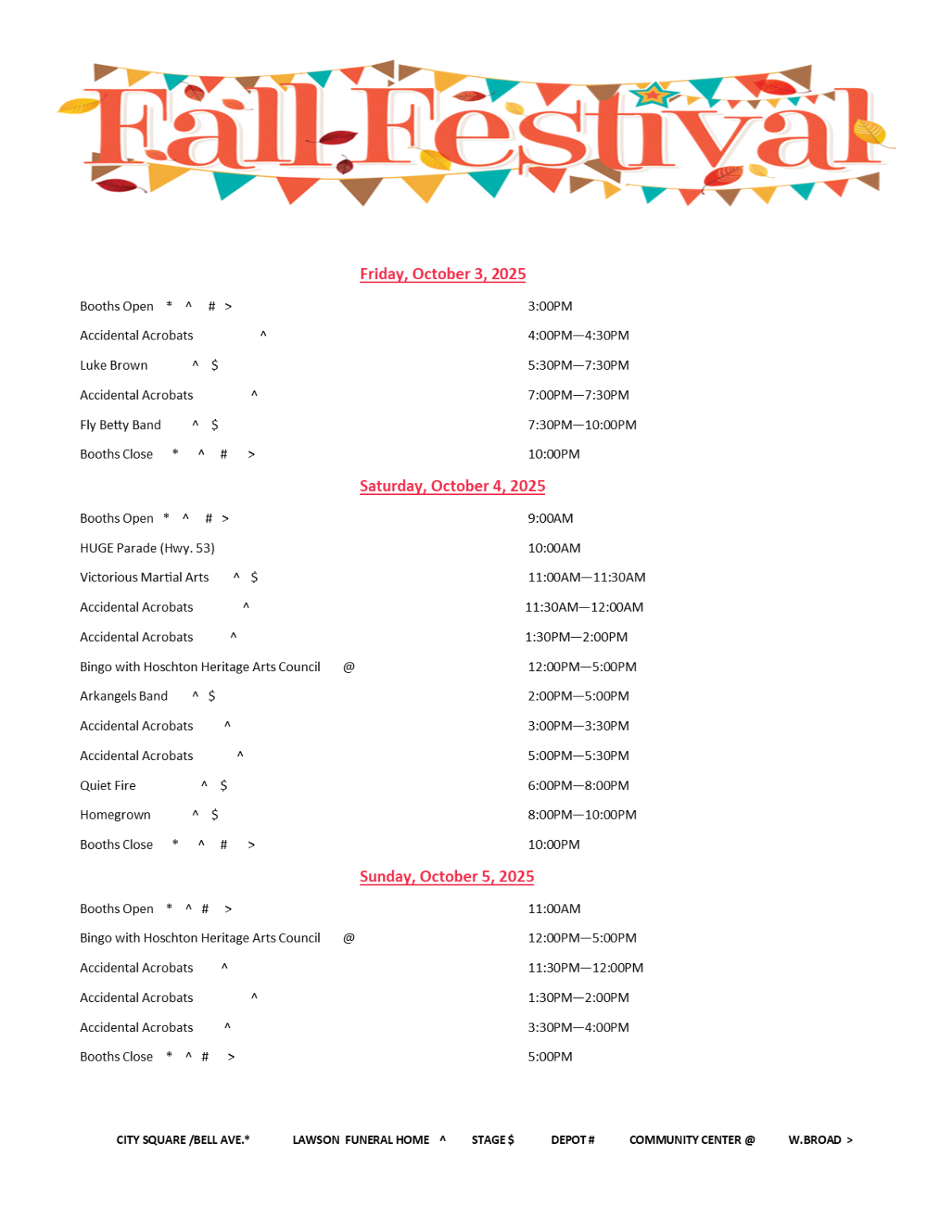 2025 Fall Festival Schedule 